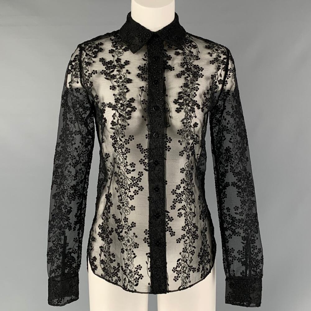 CARVEN Size 2 Black Lace Button Up Shirt